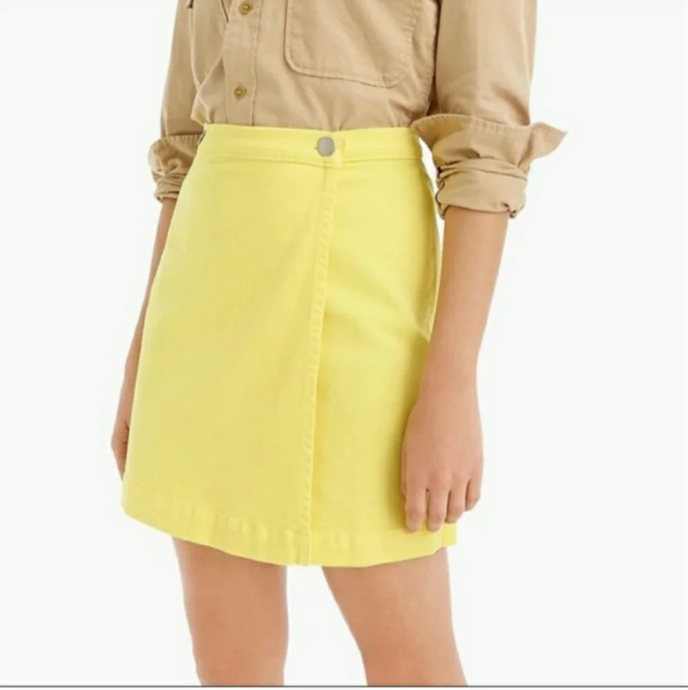 J Crew Yellow Garment-dyed Japanese Denim Wrap Mini Skirt Size 32 - Picture 1 of 8